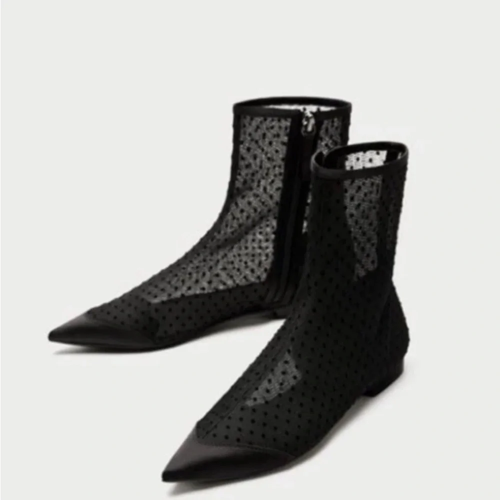 Zara Basic Black Mesh Polka Dot Pointed Toe Boots – EU 36 (Fits US 6–6.5) - Picture 10 of 10